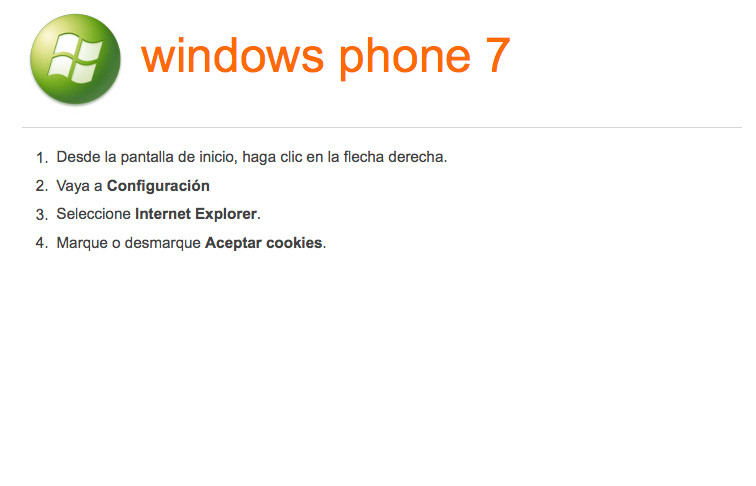 Activar-desactivar cookies en navegador para Windows Phone