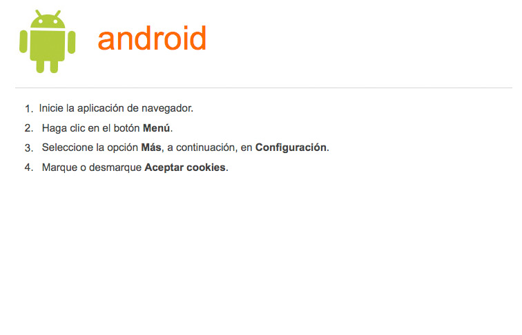 Activar-desactivar cookies en navegador para Android