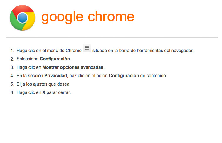 Activar-desactivar cookies en navegador Google Chrome