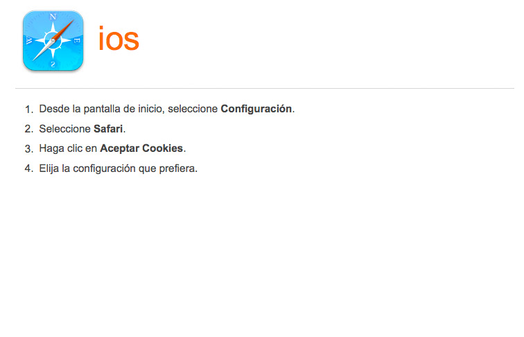 Activar-desactivar cookies en navegador para iOs