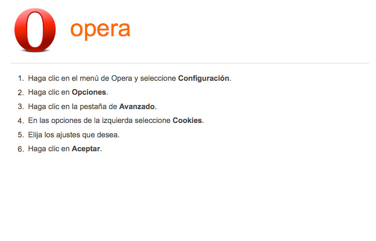 Activar-desactivar cookies en navegador Opera